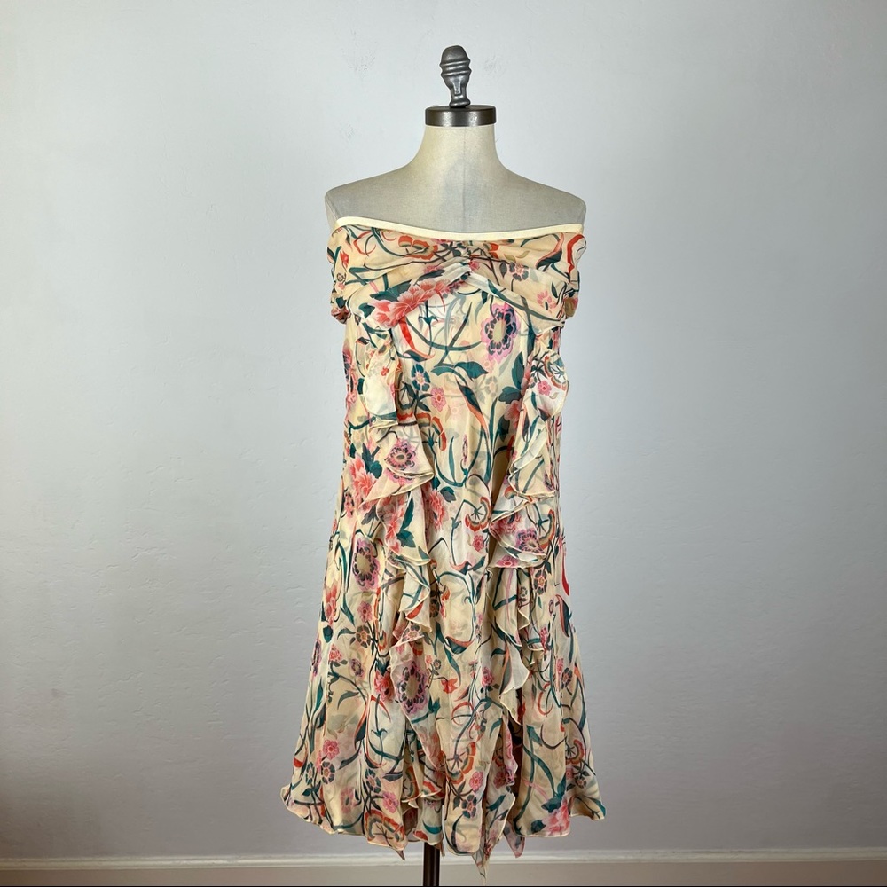 Diane Von Furstenberg Silk Ruffle Strapless Dress